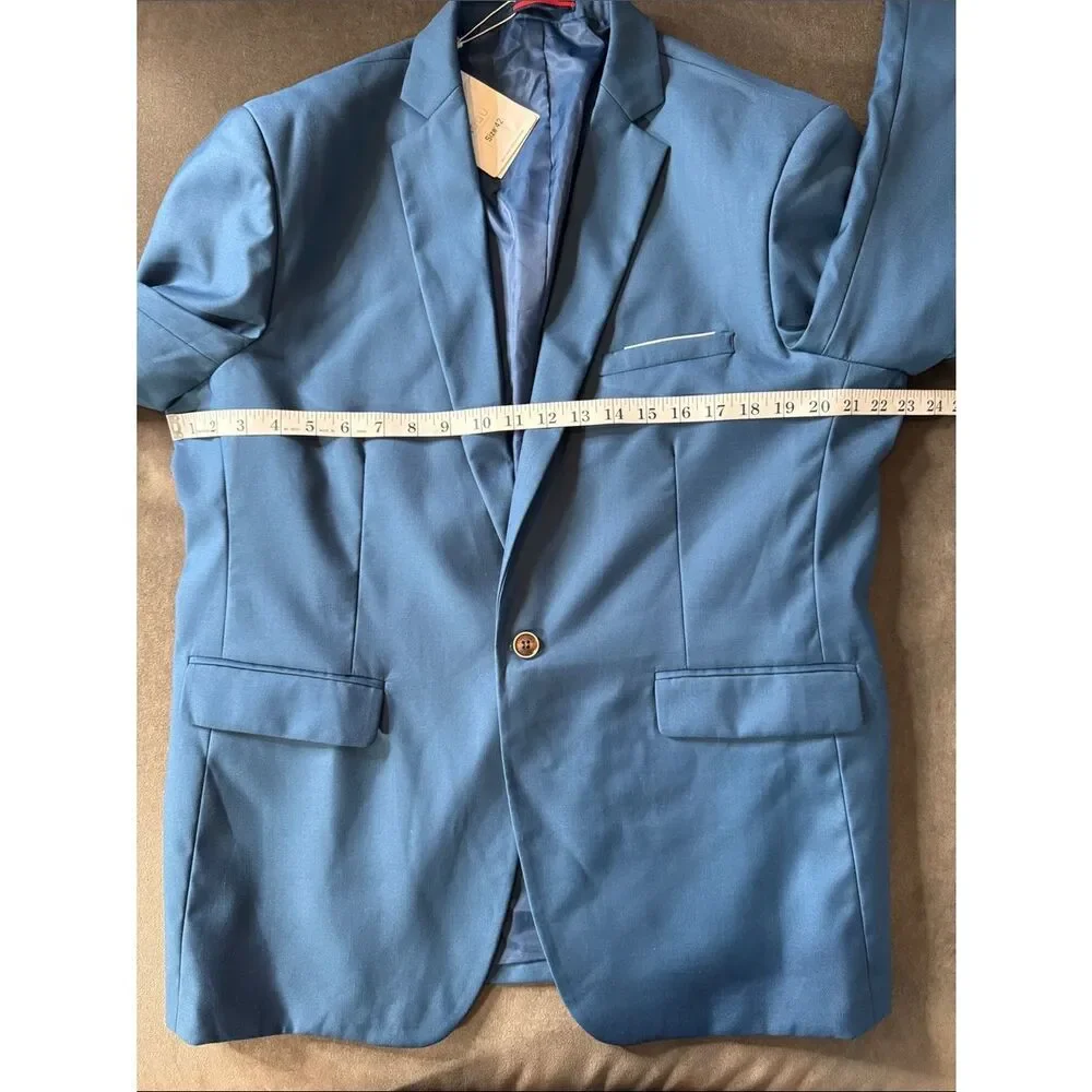 Men's Blue Single Breasted Blazer Suit Jacket Notched Lapel One Button Size 42